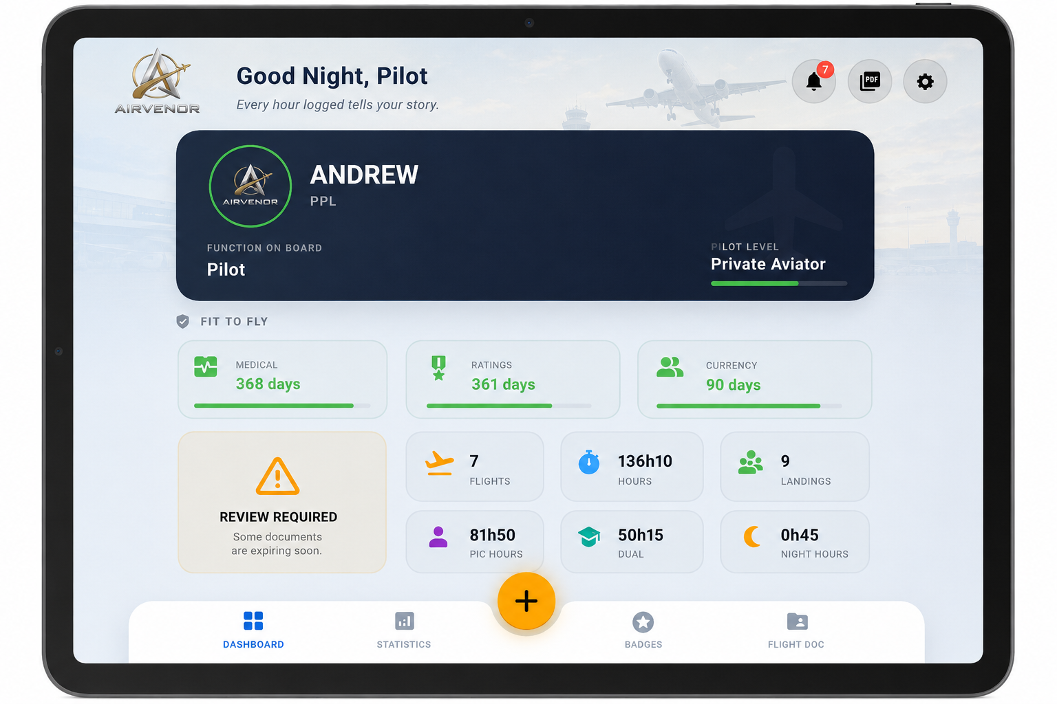 Pilot Logbook application interface